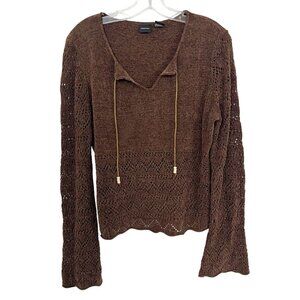 Vintage Xhilaration Y2K Brown Chenille Pointelle Pullover Sweater Boho Indie Siz